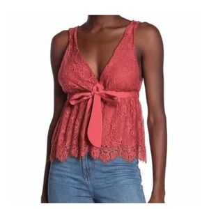 Free People Chante Lace Frenchie Kiss Top Rust Burnt Orange Sleeveless Peplum XS